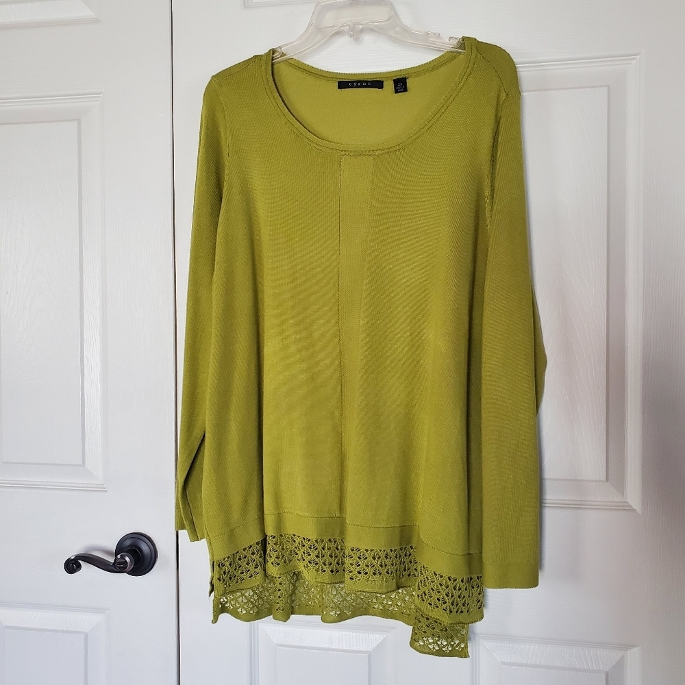Cyrus Olive Green Pullover Blouse Long Sleeve Crochet Knit Relaxed Fit Size‎ 2X
